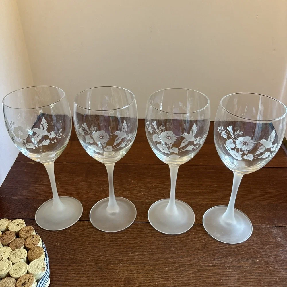 Vintage Avon Hummingbird 24% Lead‎ Crystal Water Goblets Glasses 8 1/4